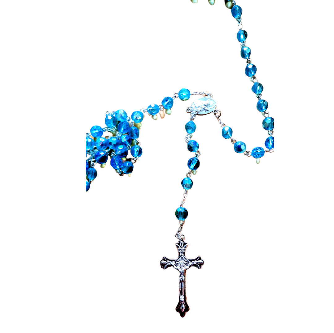 Blue Rosary Beads for Boy on Cord with Pouch