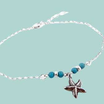 Sterling Silver Anklet for Women with the Sea Star charms - Bluenoemi