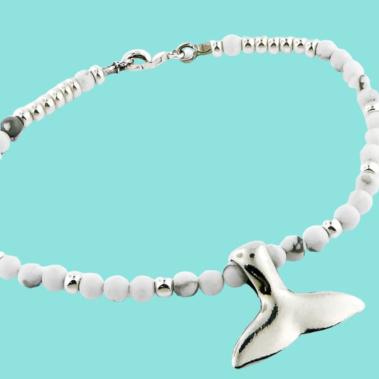 Sterling Silver Anklet for Women with stones Symbol of luck and happiness whale tail - Bluenoemi