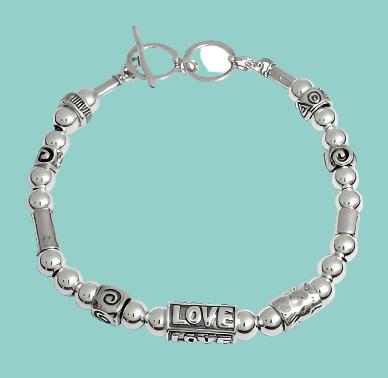 Bracelet for woman, Sterling silver beads Love message - Bluenoemi