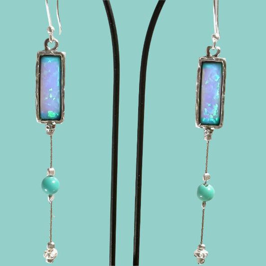 Silver earrings for woman sterling 925 set with opal Blue Israeli jewelry - Bluenoemi