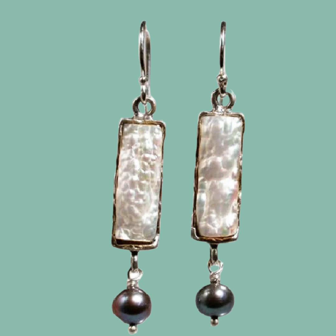 Silver earrings sterling 925 set Pearls Israeli jewelry - Bluenoemi