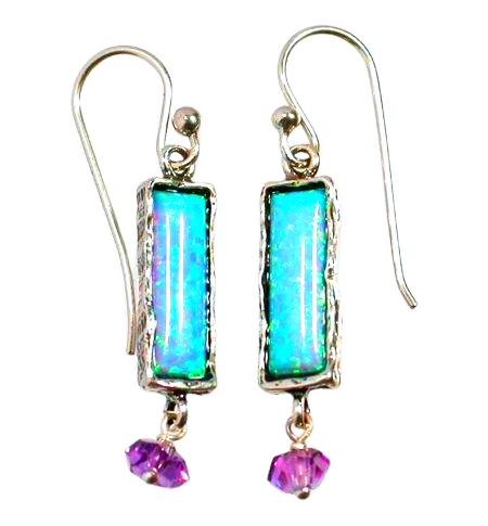 Silver earrings sterling 925 set with opal Blue artisanal jewelry - Bluenoemi