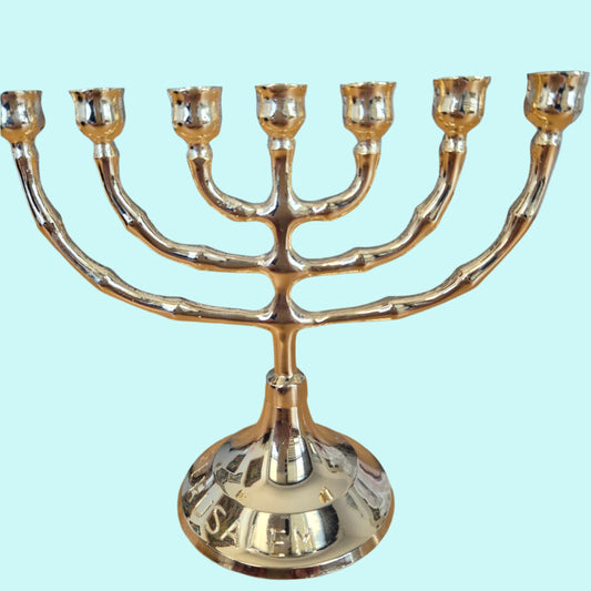 Menorah from the Holy Land - Jerusalem Menorah - Plated Gold / Silver 15 cm - Bluenoemi