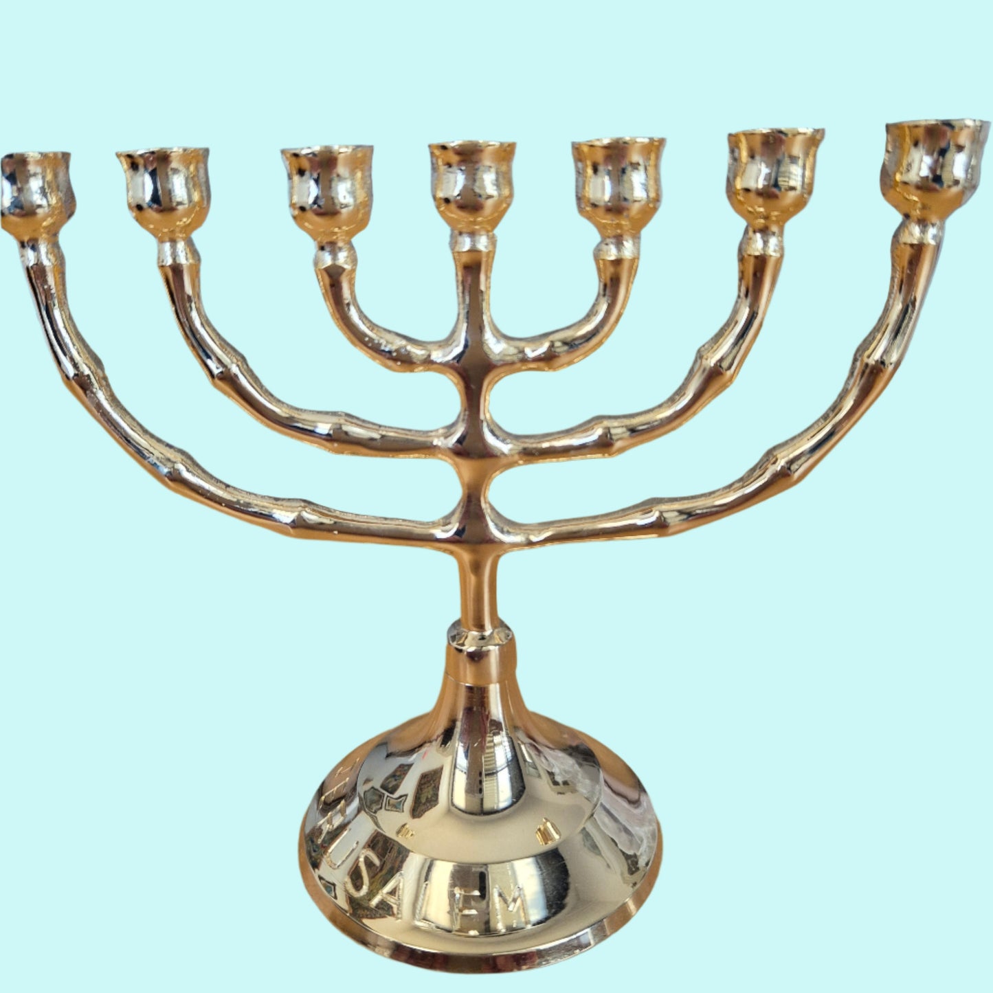 Bluenoemi Home-Decor Menorah from the Holy Land - Jerusalem Menorah - Gold / Silver 15 cm