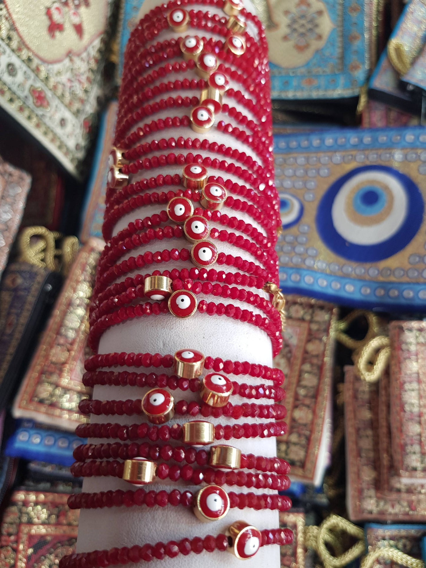 Red bracelet with evil eye. Red crystal stones with eyes beads. Perfect Souvenir for Protection - Bluenoemi