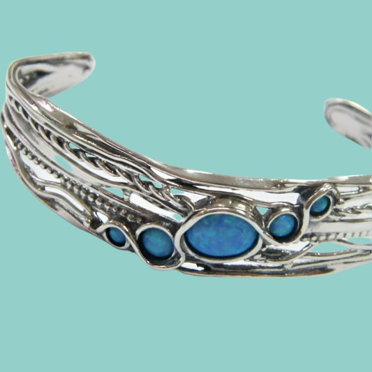 Cuff Bracelet made of sterling silver set with blue opals - Bluenoemi