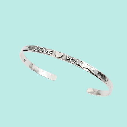 Bluenoemi Jewelry Bracelets silver Designer sterling silver bangle cuff bracelet "I love you"