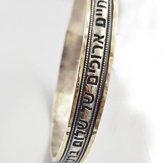 Engraved bangle for woman - Choose your verse / Stylish Israeli sterling silver and Gold bracelets - Bluenoemi