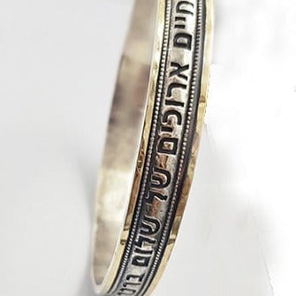 Bluenoemi Jewelry Bracelets silver and gold Engraved bangle for woman / Stylish Israeli sterling silver and Gold bracelets
