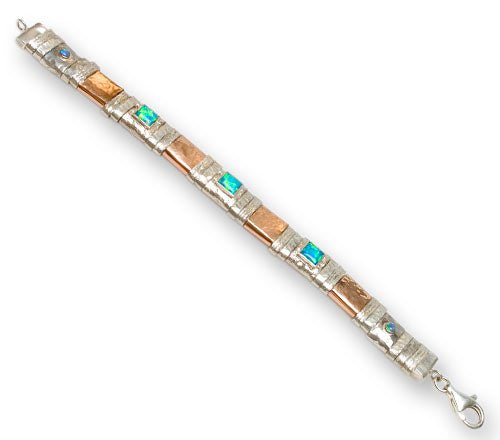 Bracelet for Woman Sterling Silver and 14 carat goldfilled set with blue opals - Bluenoemi