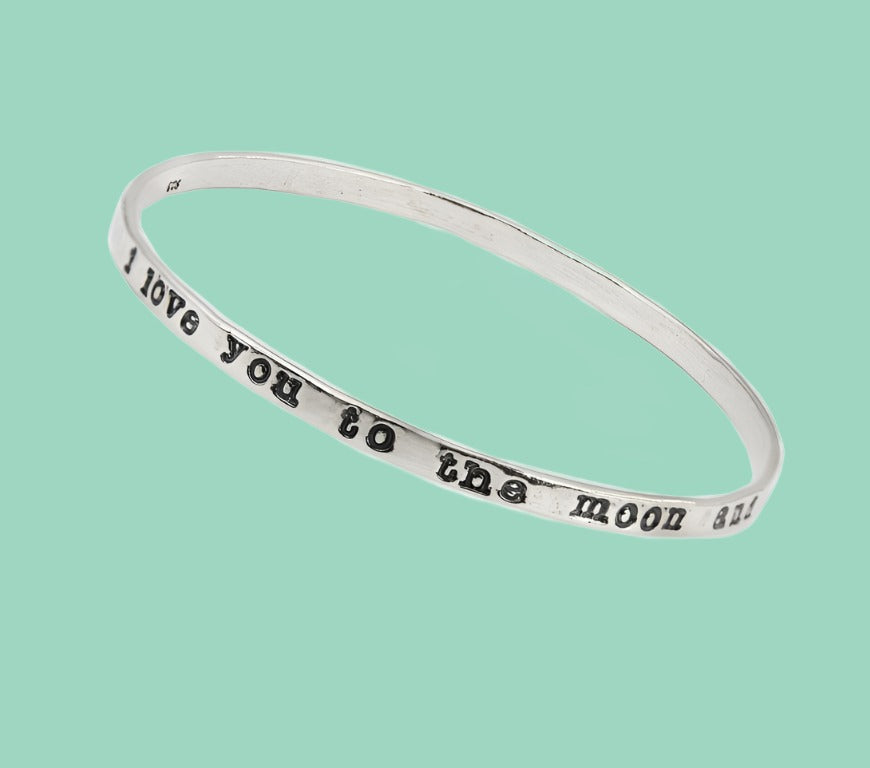 Love you to the Moon and Back Silver Bangle Bracelet - Bluenoemi