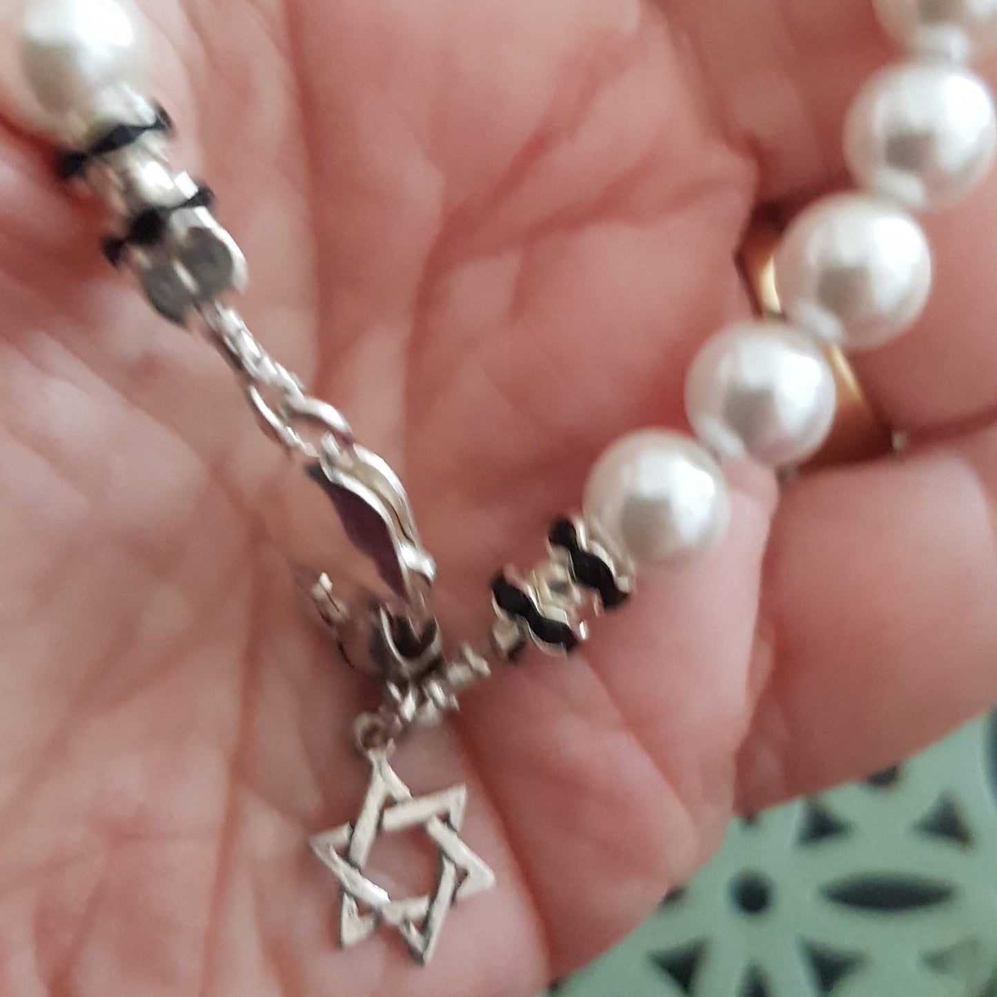 Pearls bracelet Star of David charm for peace protection & good luck - Bluenoemi