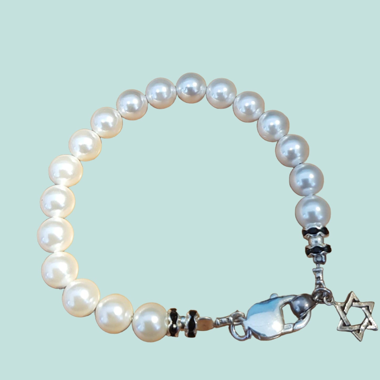 Pearls bracelet Star of David charm for peace protection & good luck - Bluenoemi