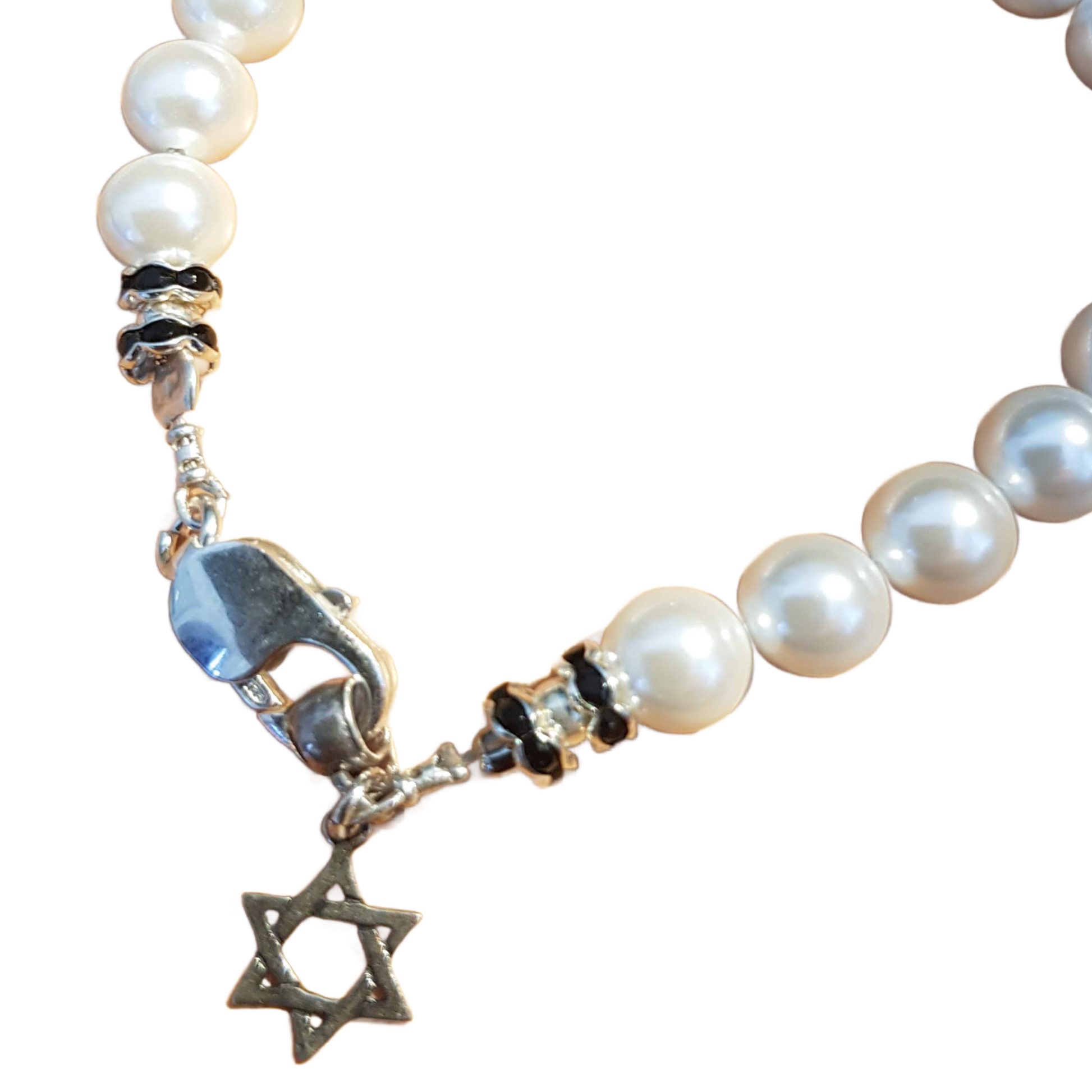 Pearls bracelet Star of David charm for peace protection & good luck - Bluenoemi