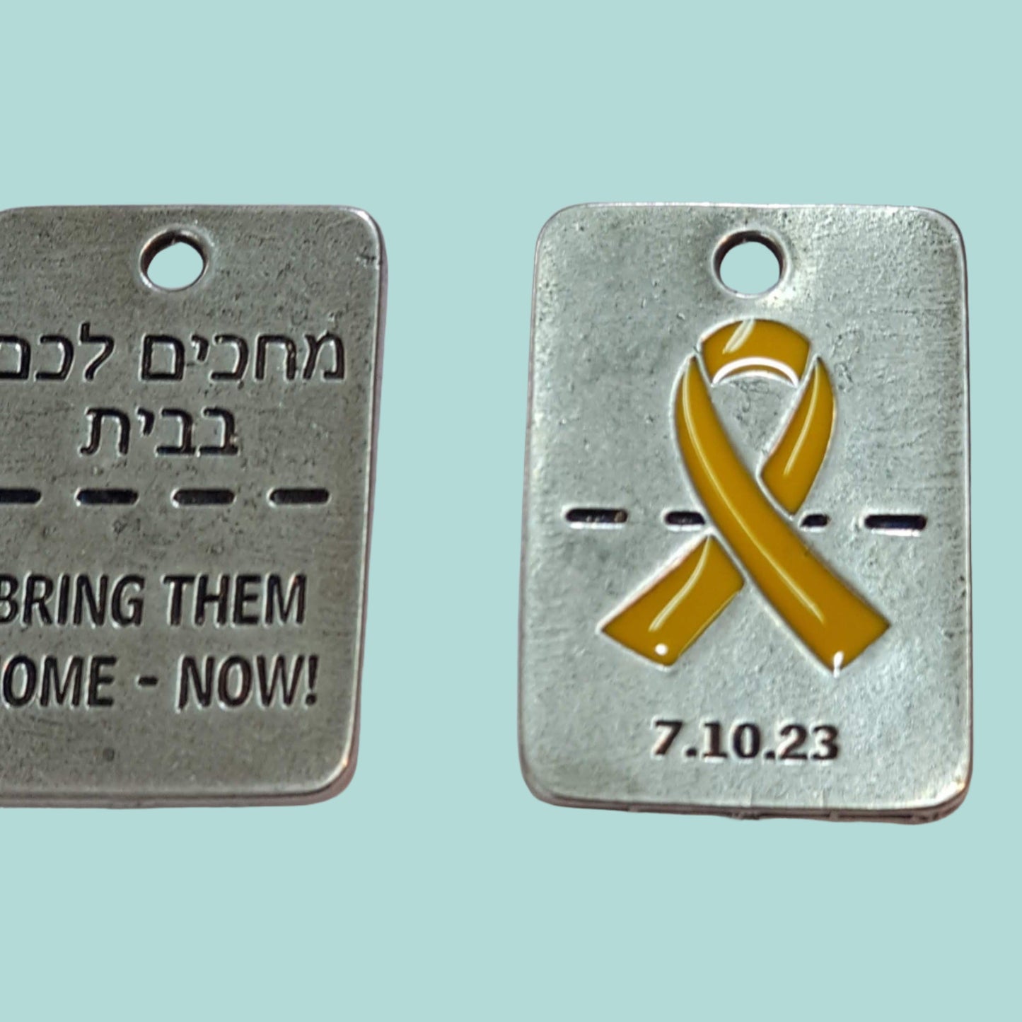 Bluenoemi Jewelry Brooches Yellow ribbon dogtag necklace to remind the kidnapped citizens from Israel that are in Gaza. Bring them Back. (Copy)
