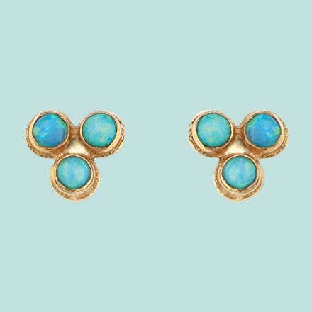 Stud Gold Earrings for woman Blue Opal designer Earrings - Bluenoemi