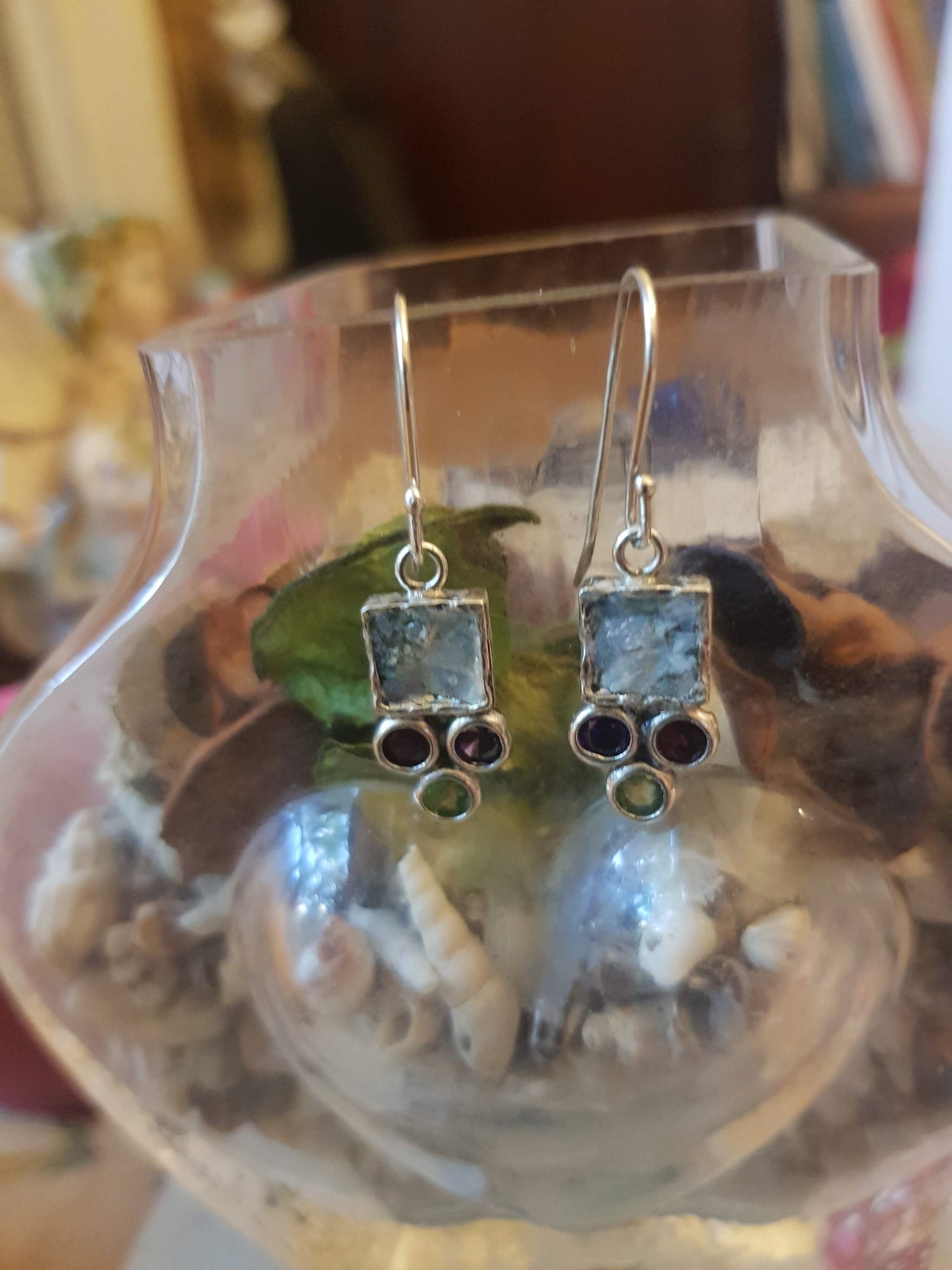 Bluenoemi Jewelry Earrings silver Roman Glass Earrings Bluenoemi Silver Earrings