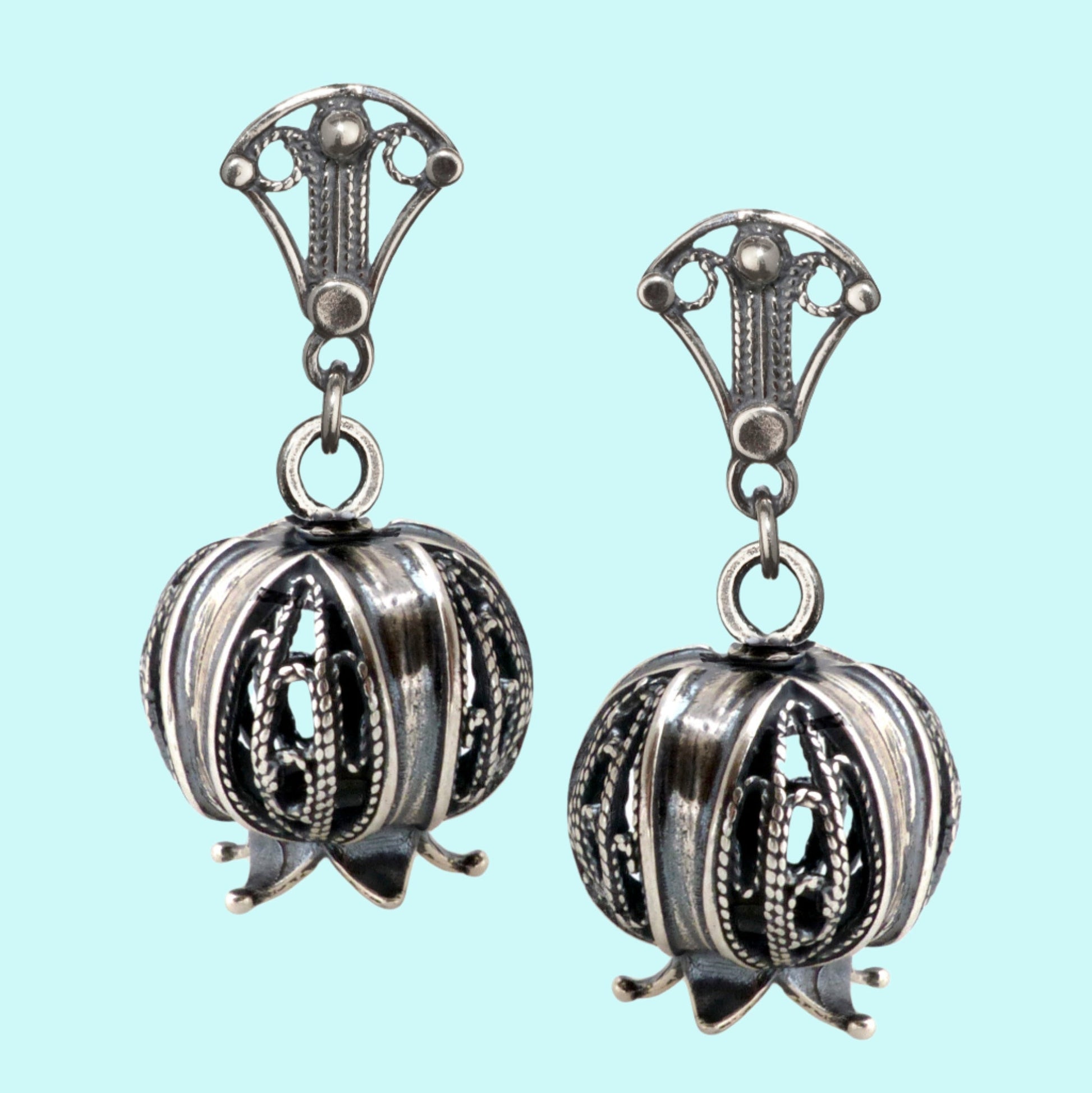 Bluenoemi Jewelry Earrings silver Sterling silver Pomegranate Earrings with a Filigree Post