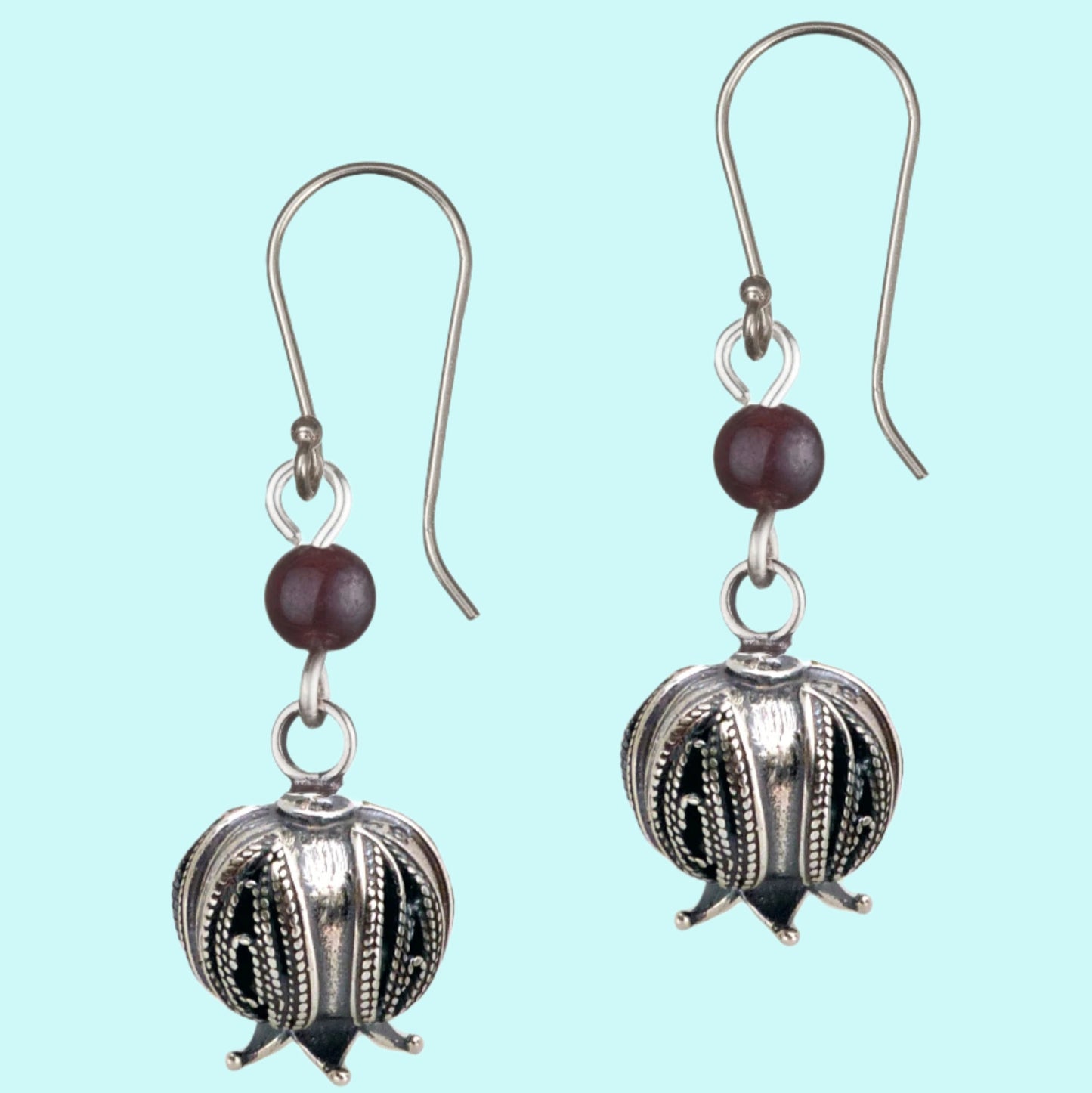 Bluenoemi Jewelry Earrings Sterling silver Pomegranate Earrings Filigree  with a gemstone bead