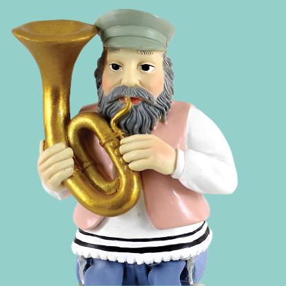 Bluenoemi Jewelry Figurines 12cm / blue Bluenoemi  Musician Hassid Figurine.  Kleizmers Jewish Gift. Trombon player