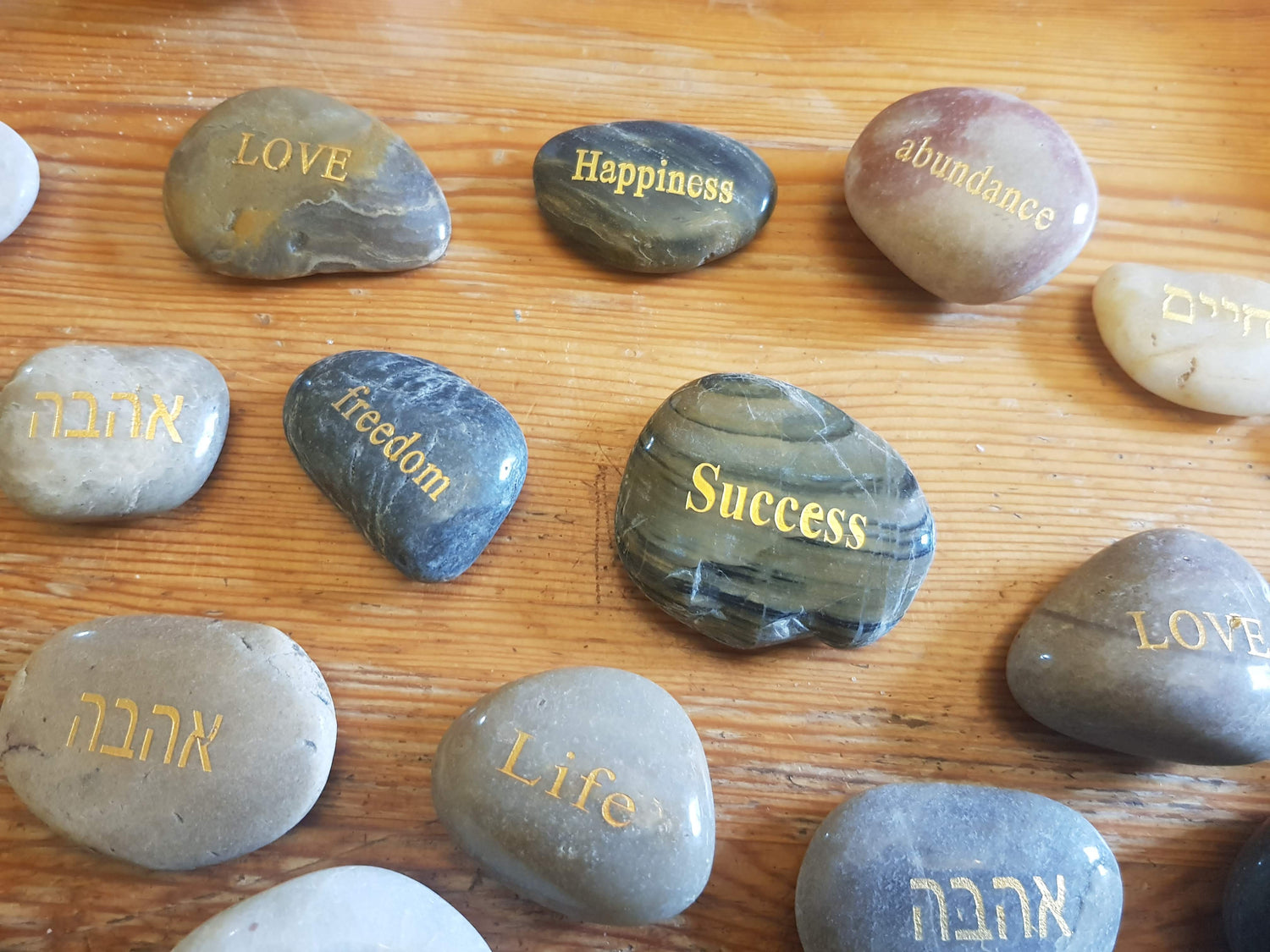 Bluenoemi Jewelry Home-Decor Hebrew Hebrew Blessings on Galilee Stones: Health Love Abundance Life Happiness and more