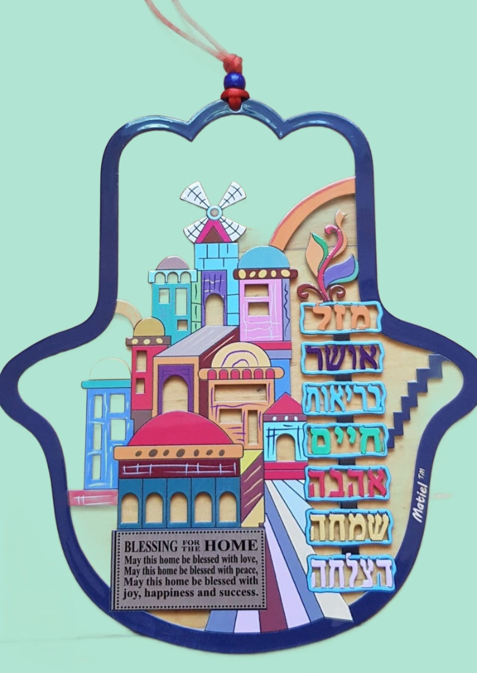 Jewish Hamsa Seven Blessings Jerusalem View Home Blessing in Hebrew Laser Cut - Bluenoemi