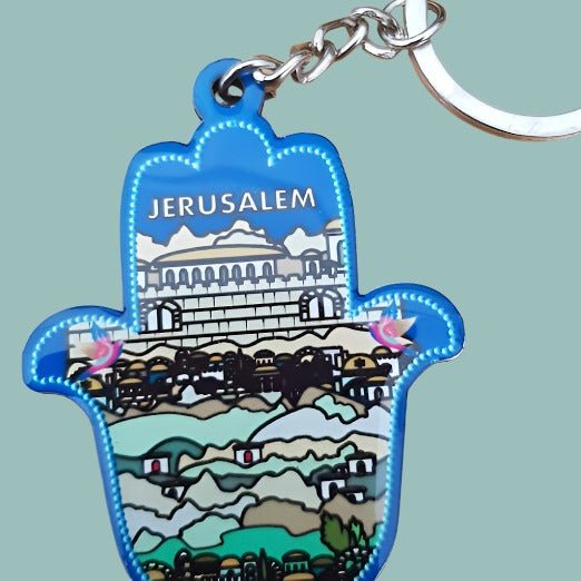 Key holder of Israel Bluenoemi Gifts with Traveler's Prayer and Jerusalem view - Bluenoemi