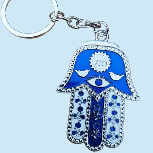 Bluenoemi Jewelry Keyholder Key holder of Israel Bluenoemi  Gifts with Traveler's Prayer and  Mazel symbols