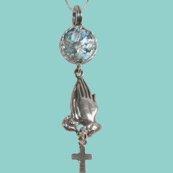 Sterling Silver cross from the Holy Land with authentic roman glass - Bluenoemi