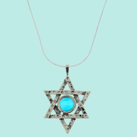 Blue Opal Sterling Silver Star of David Necklace for woman - Bluenoemi