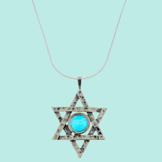 Blue Opal Sterling Silver Star of David Necklace for woman - Bluenoemi