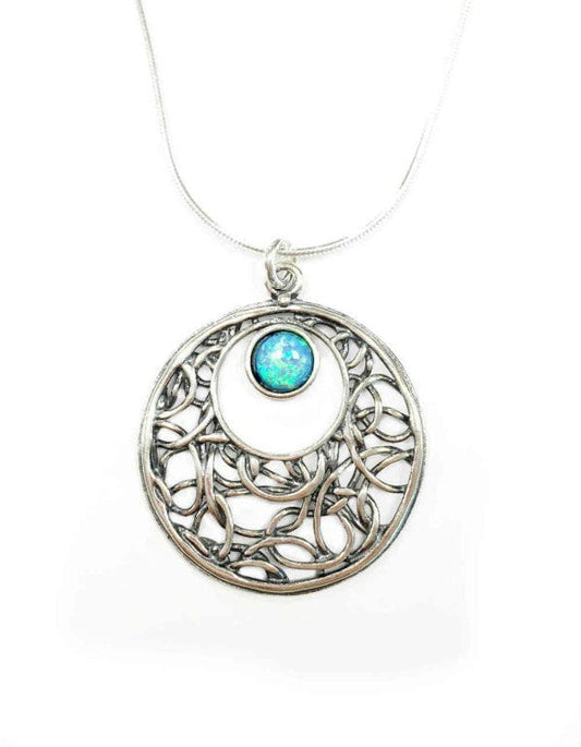Bluenoemi Jewelry Necklaces Blue opal necklace Sterling Silver Necklace for woman Set with gemstones