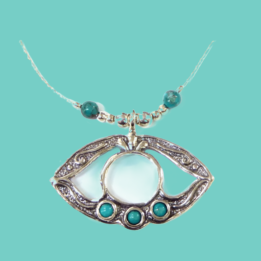 Evil eye necklace for woman sterling silver set with turquoises. Protection from Evil Eye pendant - Bluenoemi