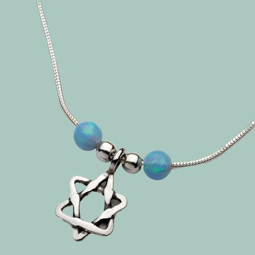 Star of David Necklace , Sterling silver necklace with blue opals - Bluenoemi