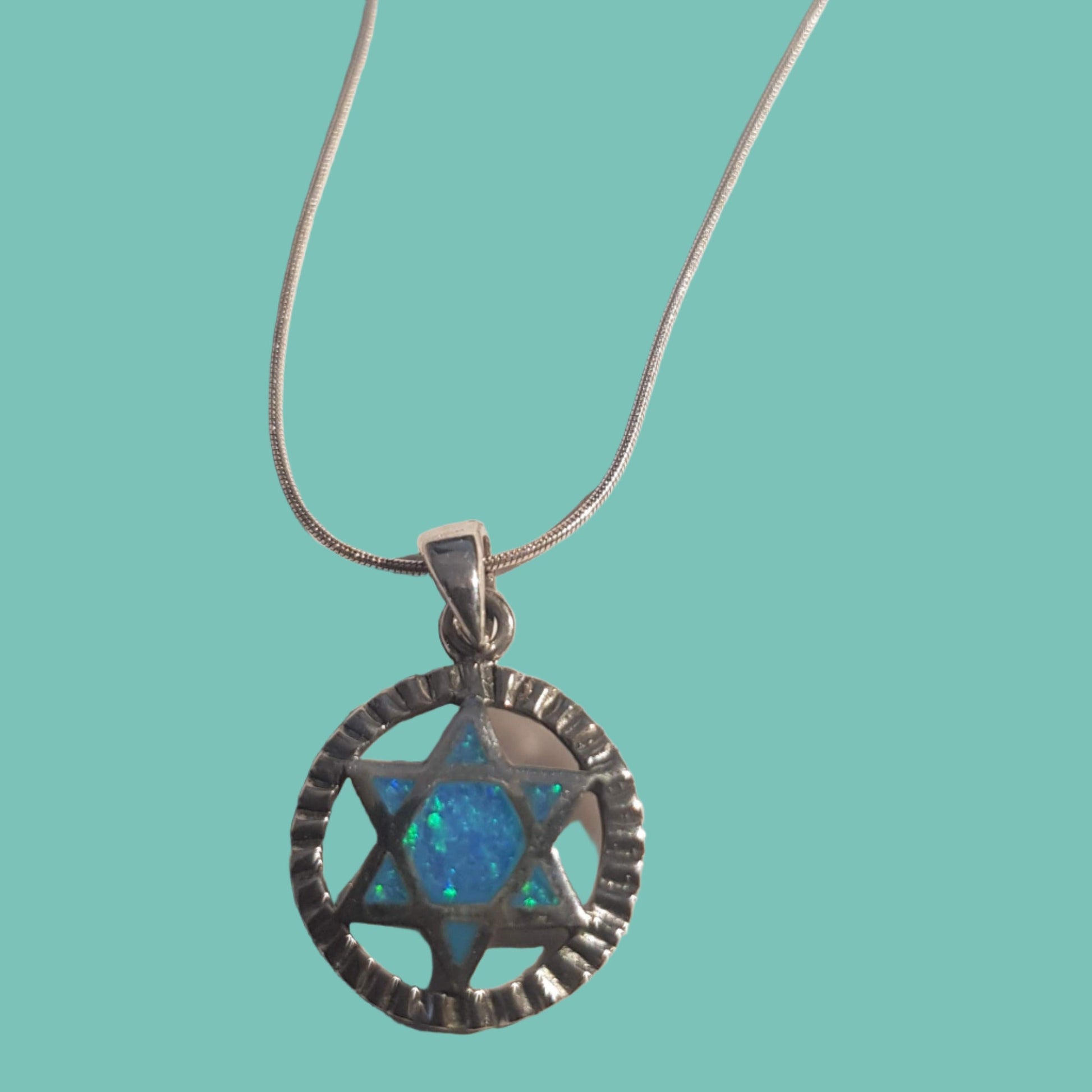 Blue opal Star of David Silver Necklace for woman - Bluenoemi