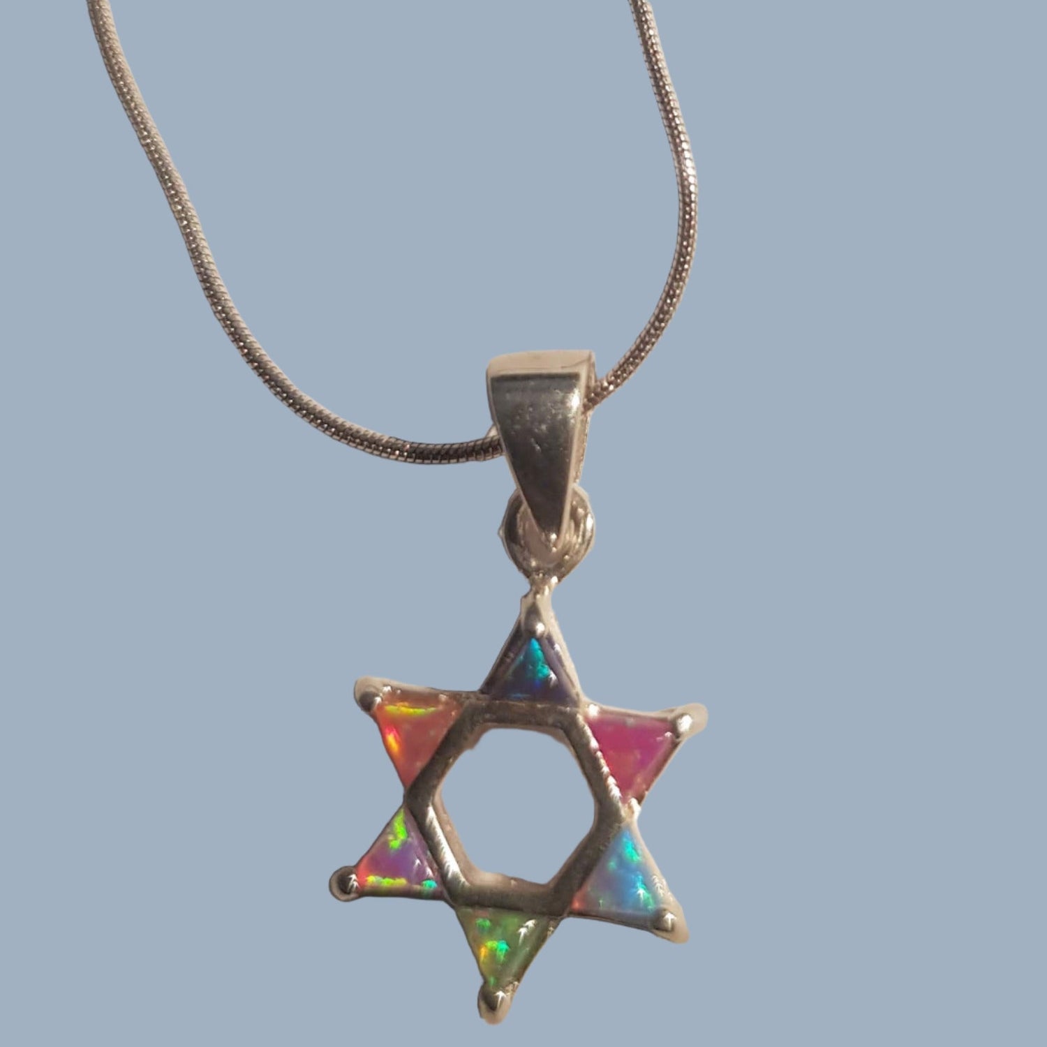 Bluenoemi Jewelry Necklaces Star of David necklace Sterling Silver Star of David Necklace for woman Set with colourful lab opals