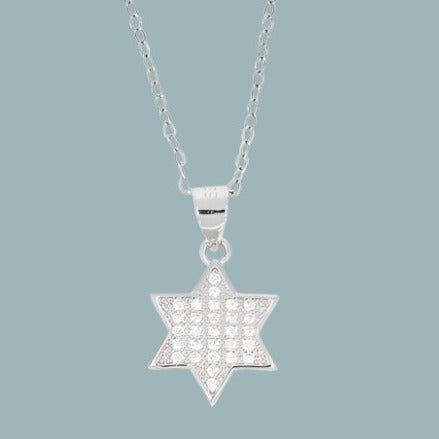 Bluenoemi Jewelry Necklaces Star of David necklace Sterling Silver Star of David Necklace for woman Set with cz zircons