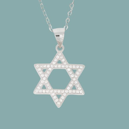 Sterling Silver Star of David Necklace for woman Set with cz zircons - Bluenoemi