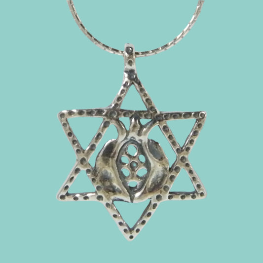 Star of David Necklace with a pomegranate, Sterling silver necklace - Bluenoemi