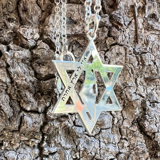 Bluenoemi Jewelry Necklaces Sterling Silver Star of David and the Map of Israel pendant engraved