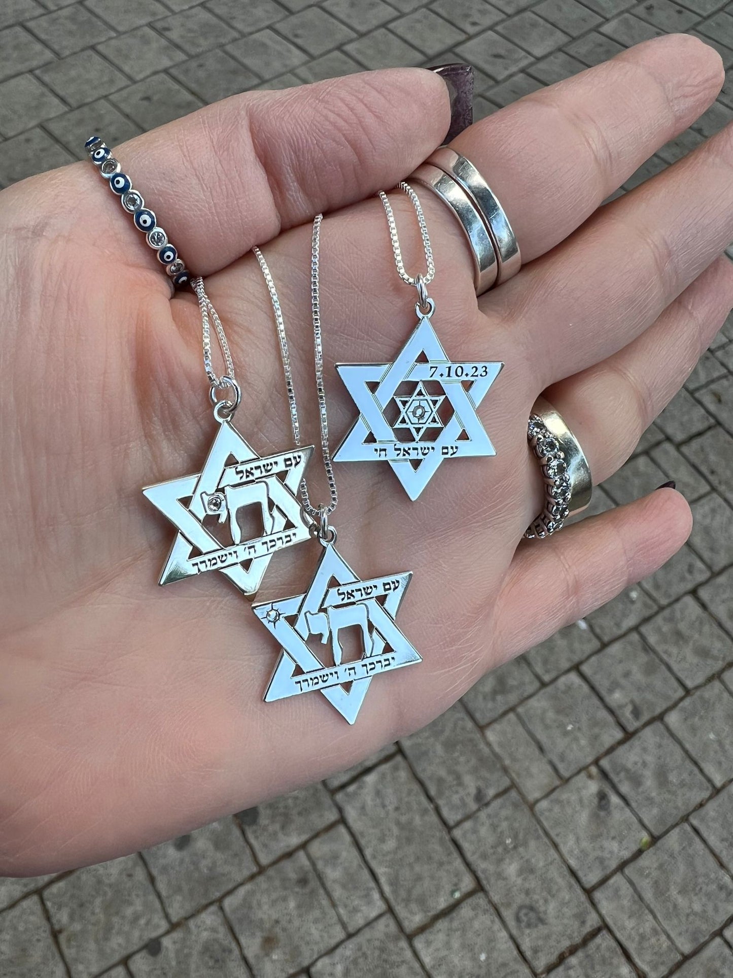 Bluenoemi Jewelry Necklaces Sterling Silver Star of David pendant engraved