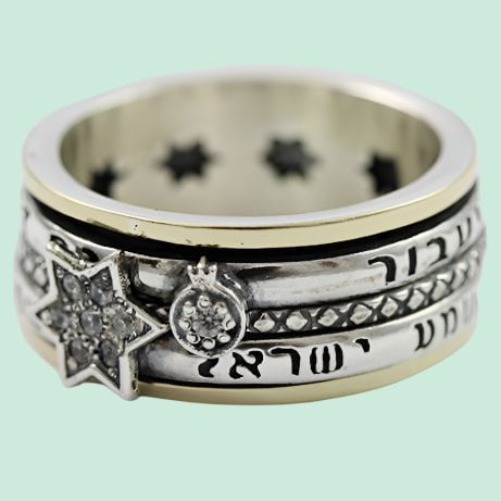 Bluenoemi Jewelry Personalized Rings Hebrew Ring Spinner Ring with Quotes Silver & Gold