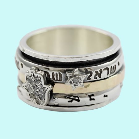 Bluenoemi Jewelry Personalized Rings Hebrew Spinner Ring Charms Engraved with Quotes Silver & Gold