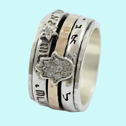 Bluenoemi Jewelry Personalized Rings Hebrew Spinner Ring Charms Engraved with Quotes Silver & Gold