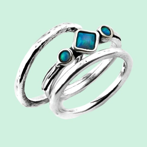 Blue Opal Stacking sterling silver rings - Bluenoemi