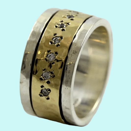 Spinner ring for woman. Set cz zircons. - Bluenoemi