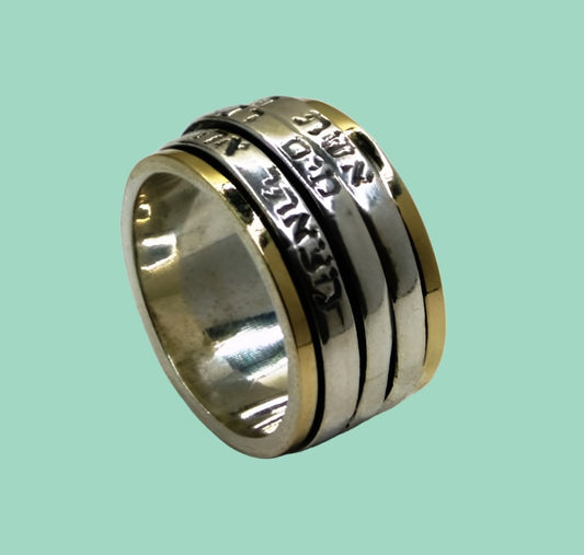 Israeli Spinner Rings Stackable Unisex Blessing Spinner Ring, Silver and Gold Rings - Bluenoemi