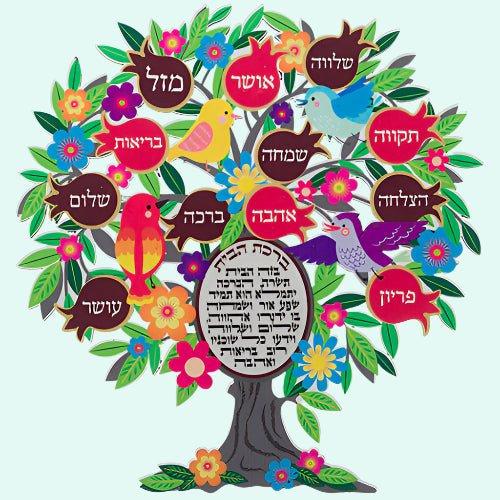 Bluenoemi Jewelry Wall-Decor Biblical Gifts Tree of Life with Hebrew Blessings Gift for Home. 19 x 20 cm