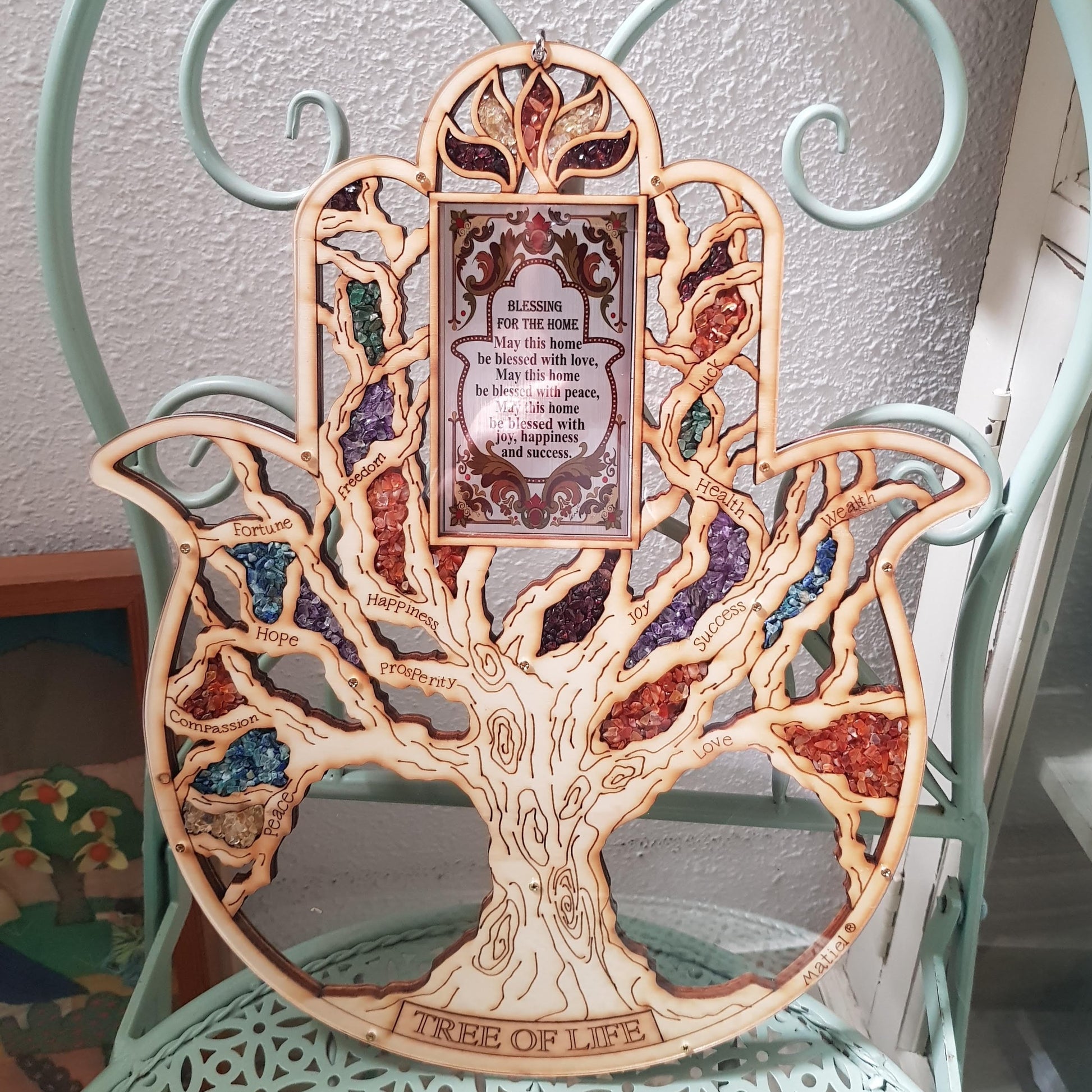 Large Hamsa for home. Unique Home Blessing Tree of Life Hamsa. 40 cm x 34 cm - Bluenoemi